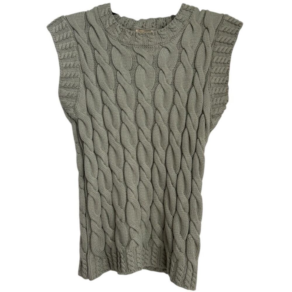 NWOT Elie Tahari Cable Knit Viscose Sage Green Sweater Vest Size Small